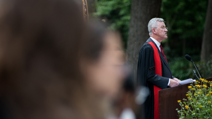 Provost Shennan delivers his address from a podium