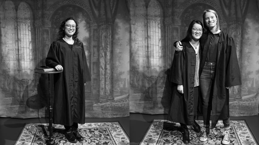 black and white photos of students