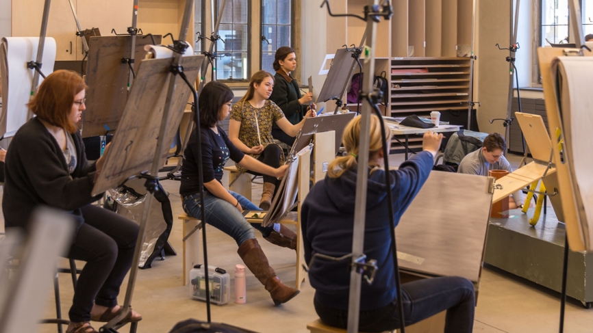 Elsewhere in Pendleton West, Alexandria Smith’s ARTS 105: Drawing I students begin new projects.