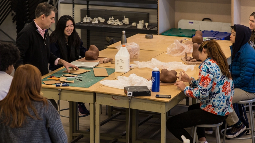 Classes are moving into Pendleton West as spaces become available. Andrew Mobray’s ARTS 113: Three-Dimensional Design course is one of the first to be held in the new section of the building.