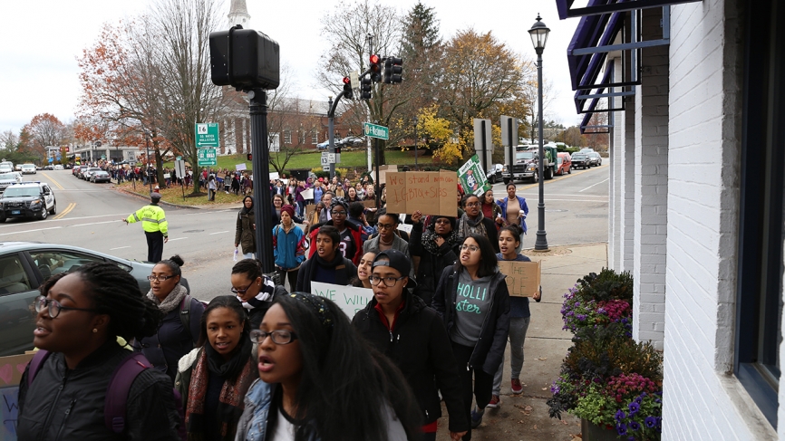 marching through Wellesley Center