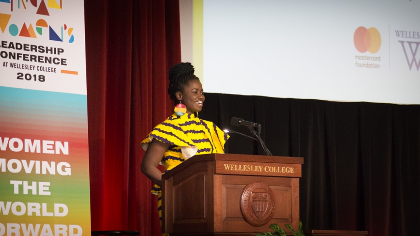 Mastercard Foundation Scholars Council Representative Sandra Ohemeng ’20 welcomes conference participants on Thursday morning. 