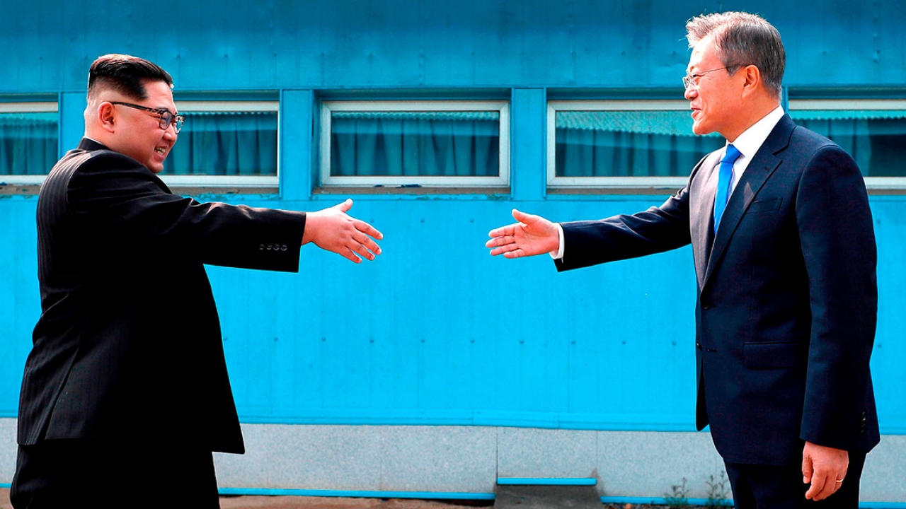 Kim Jong Un and Moon Jae-in meet for the first time.
