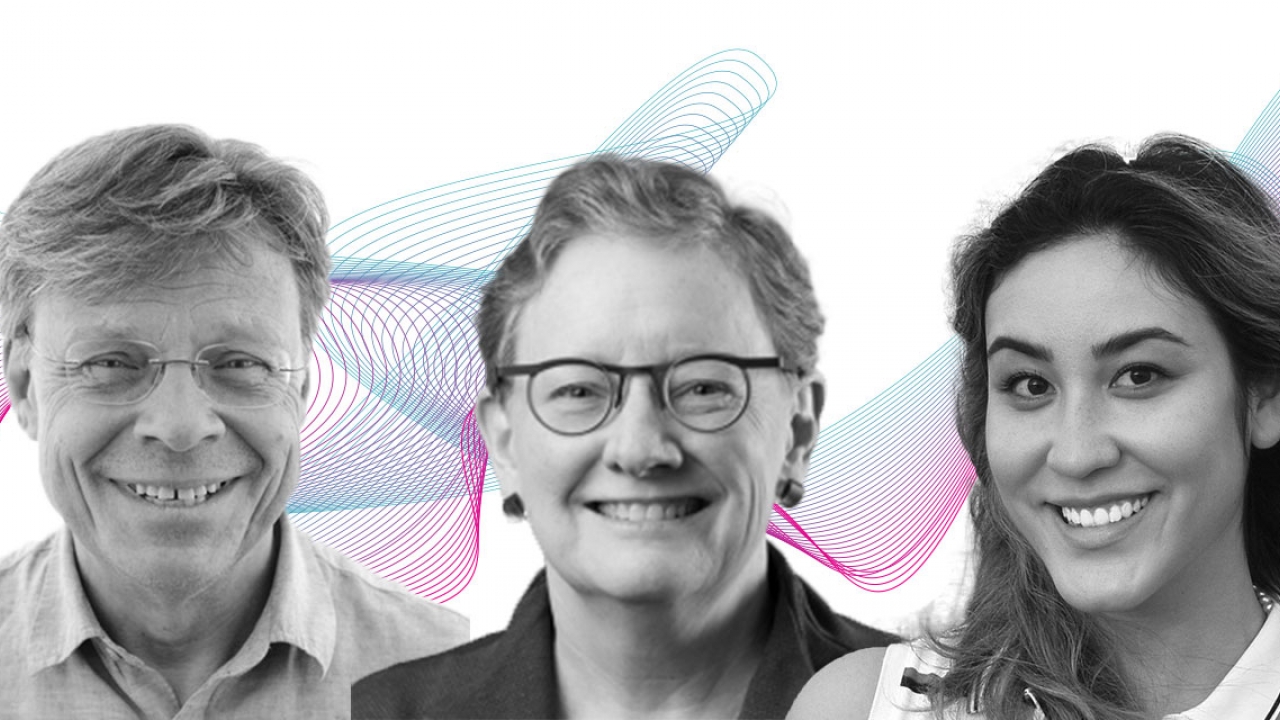 Headshots of three people. Two women and one man.