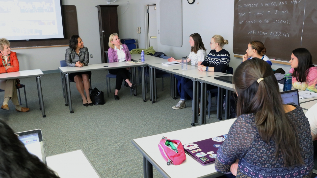 Writing 177 students in the classroom with President Paula Johnson