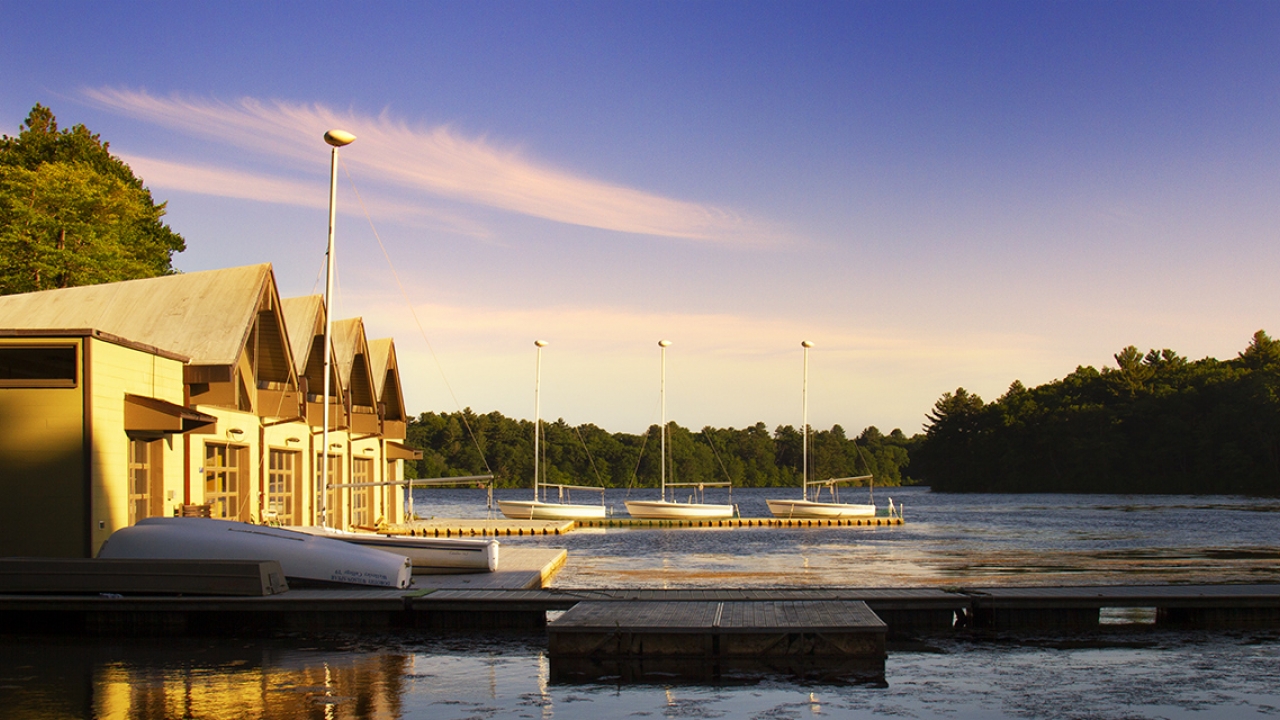 Butler boathouse at sunset