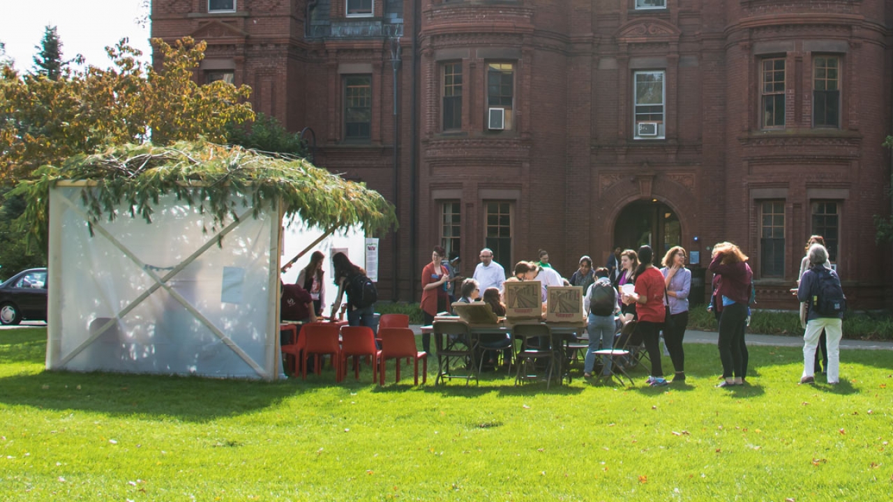 A sukkah on Chapel Lawn