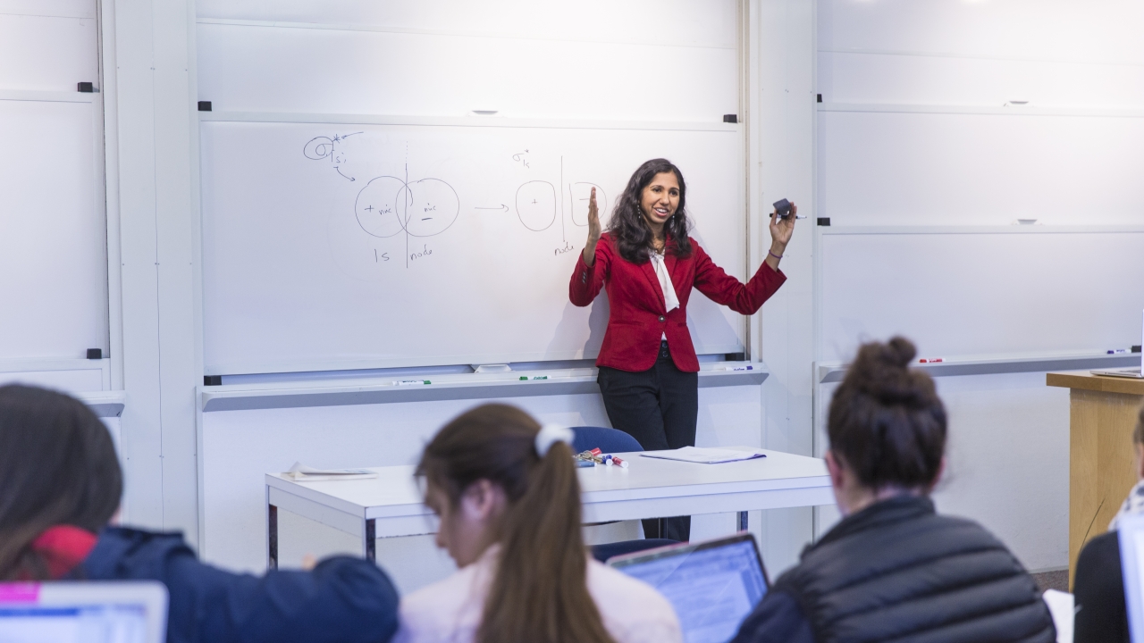 Professor Mala Radhakrishnan Teaching a Chemistry Class