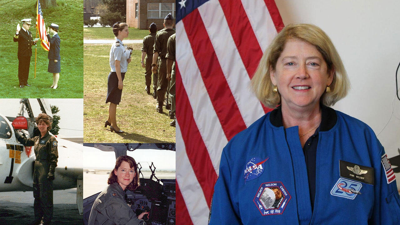 A collage of photos from Pam Melroy’s career.