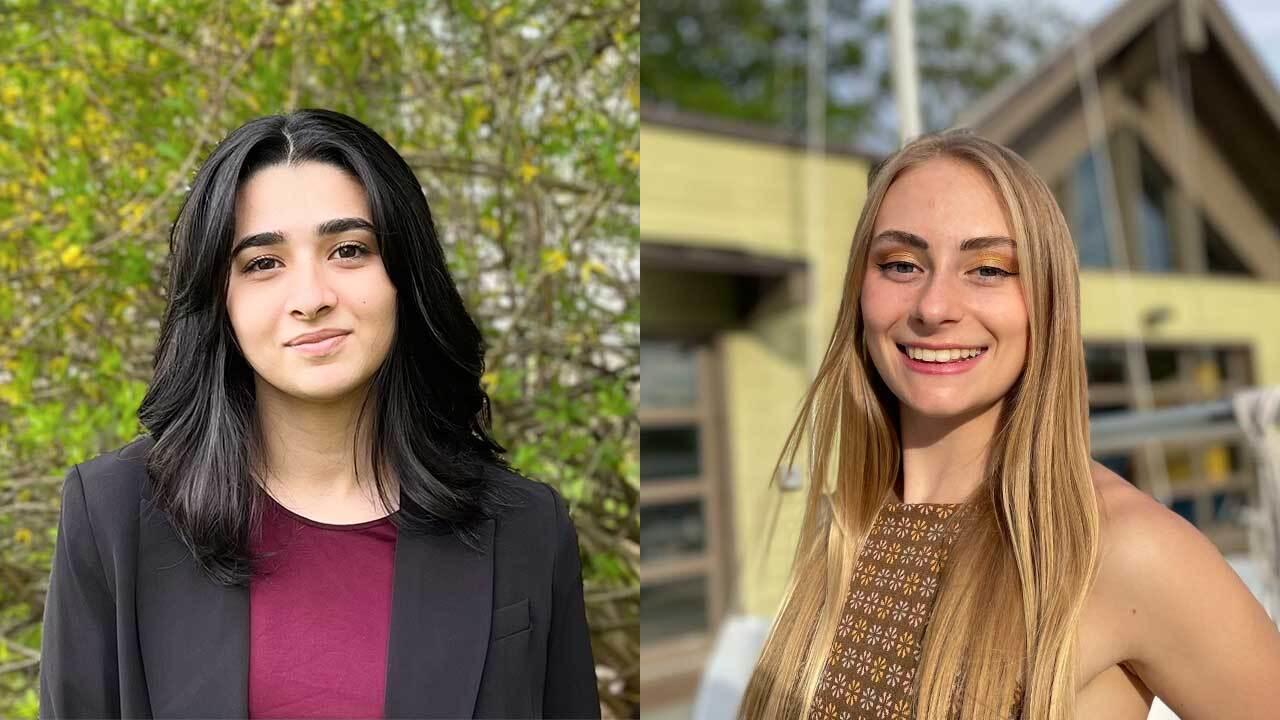 Head shots of Eshika Kaul ’23 and Cora Barrett ’23.