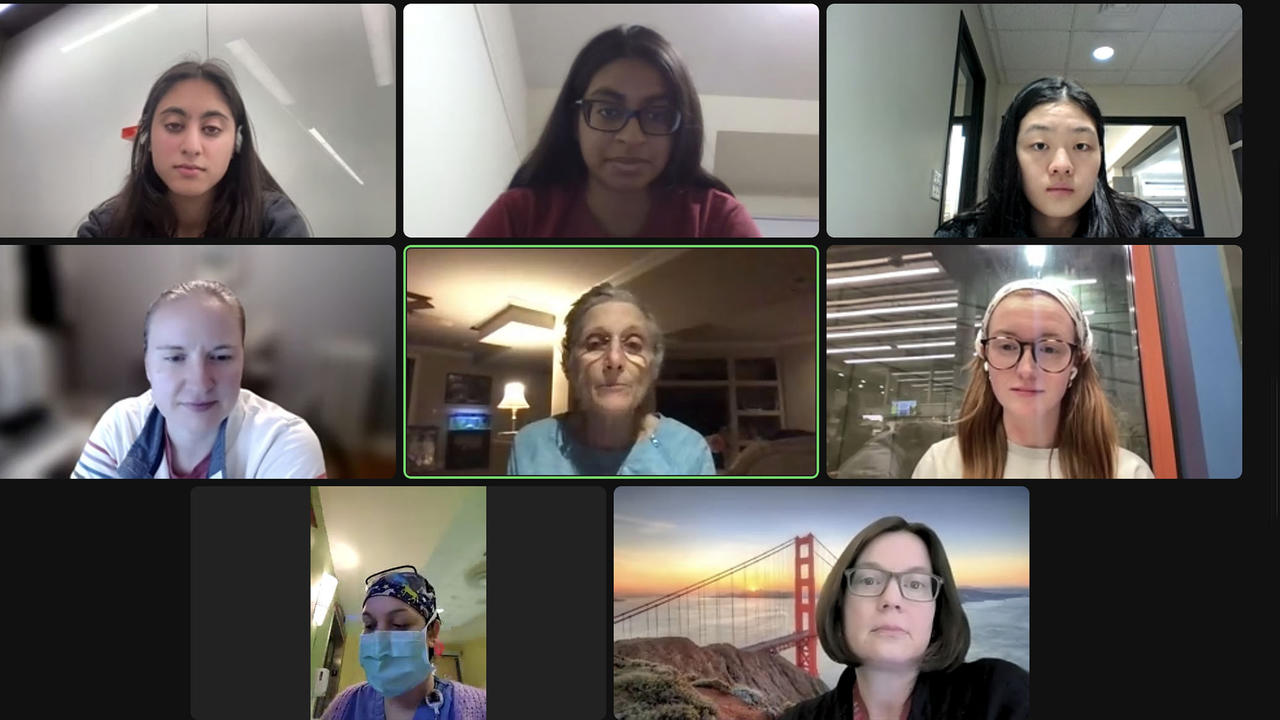 Students and alums meet over Zoom.