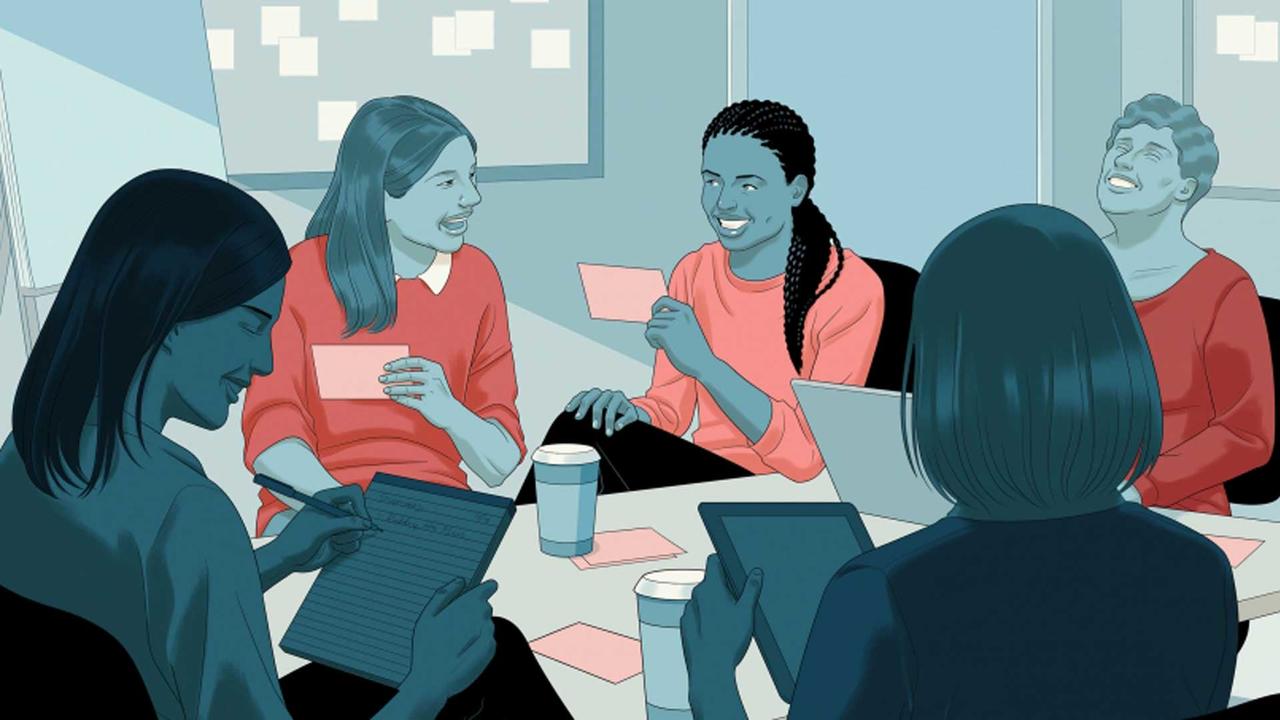 illustration of a group of people working in a writers room
